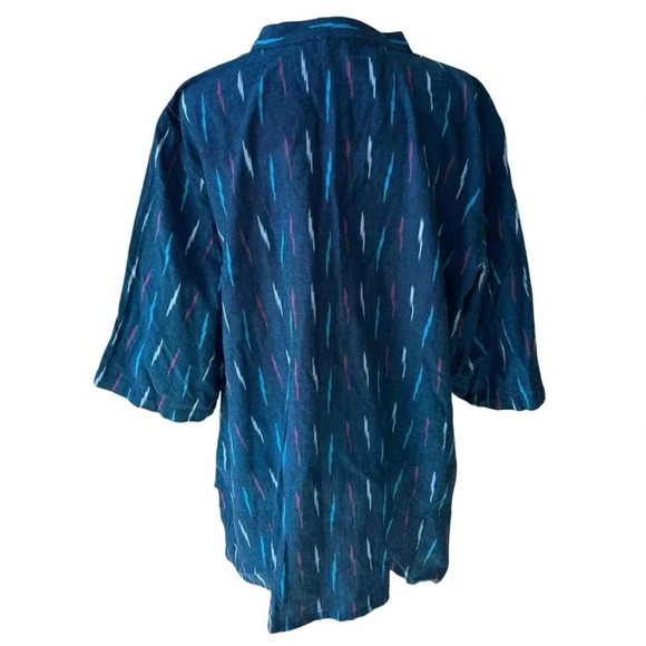 Market Place Handwork Of India Blue Cotton 3/4 Length Sleeve Tunic Size 1W - Picture 5 of 10